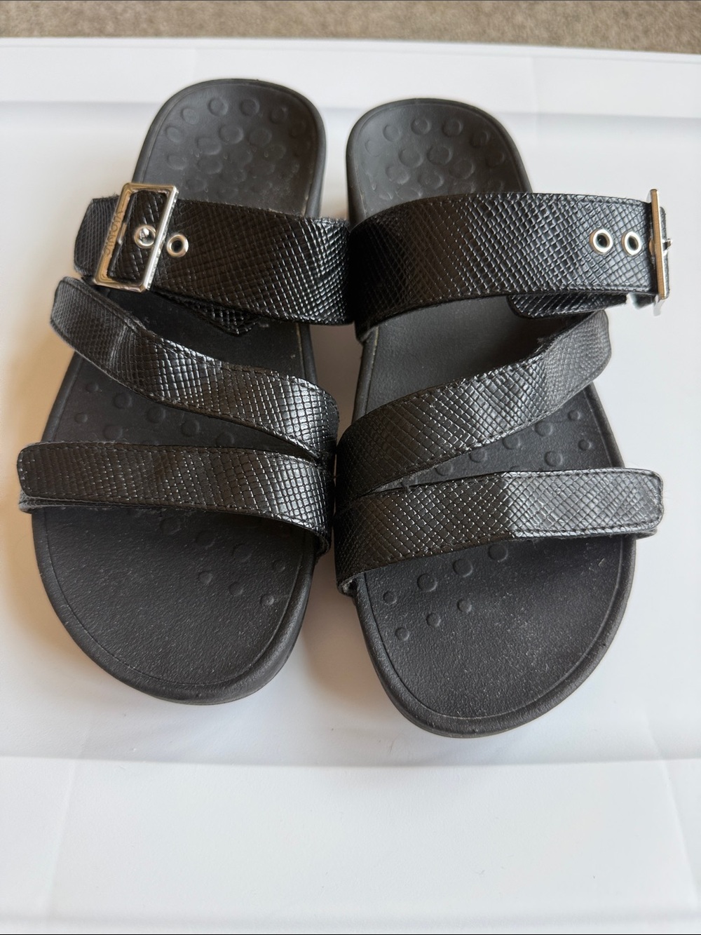 Vionic Black Triple-Strap Buckle Sandals for Kids